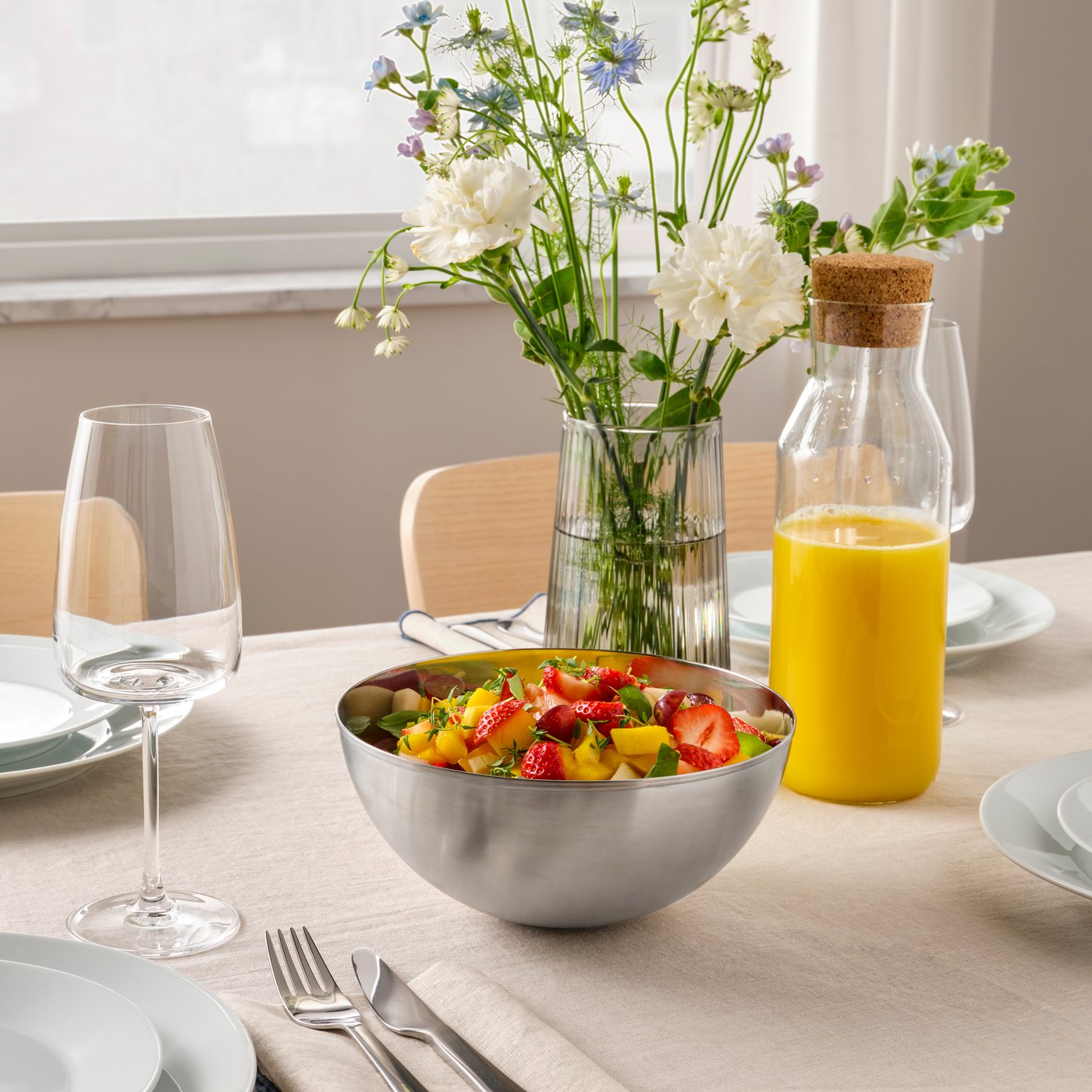 A stainless steel BLANDA BLANK serving bowl