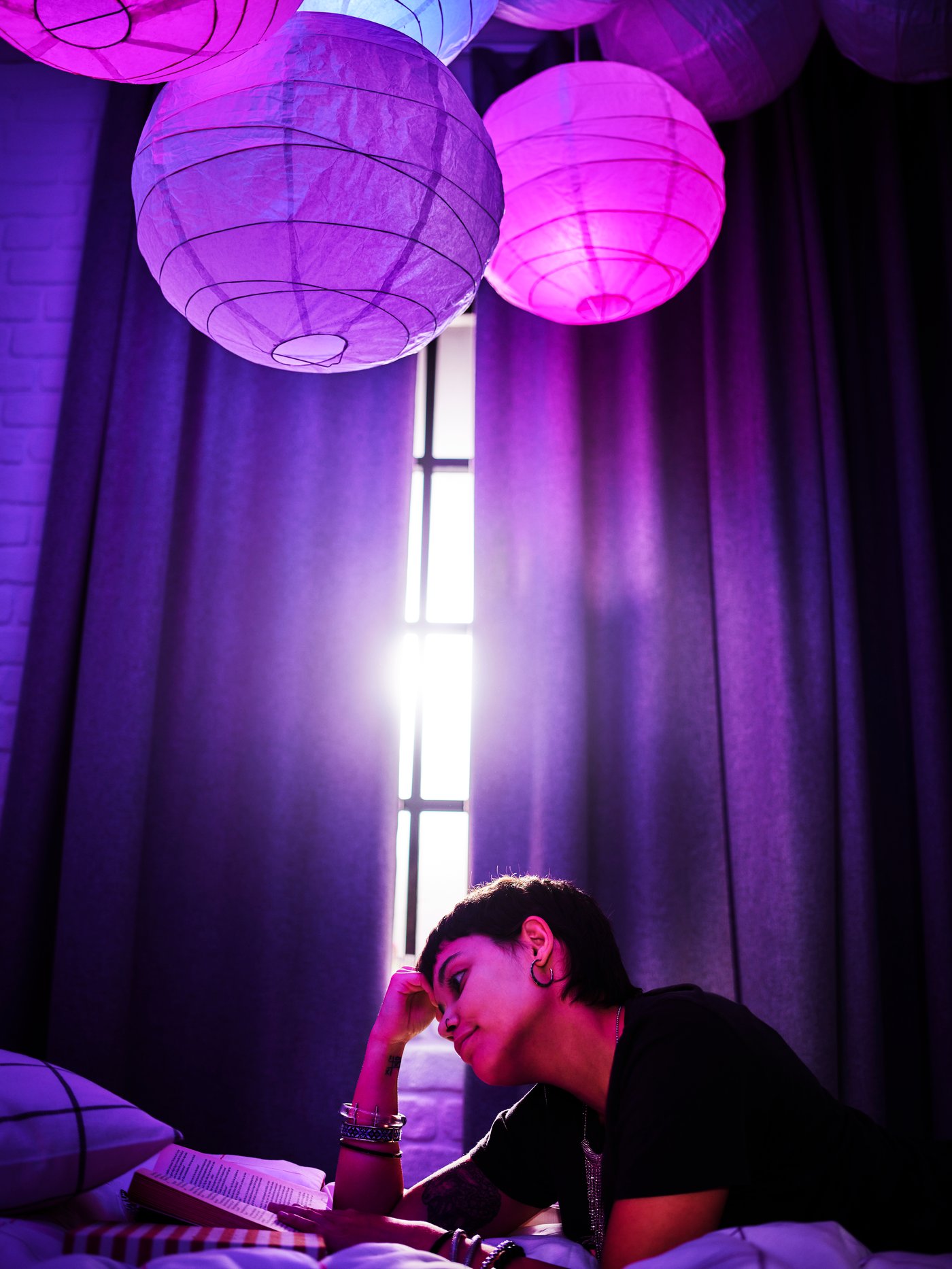 A grey/with heading tape ROSENMANDEL block-out curtains, 1 pair