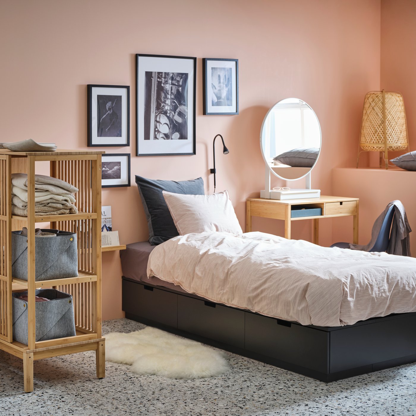 An anthracite NORDLI bed frame with storage