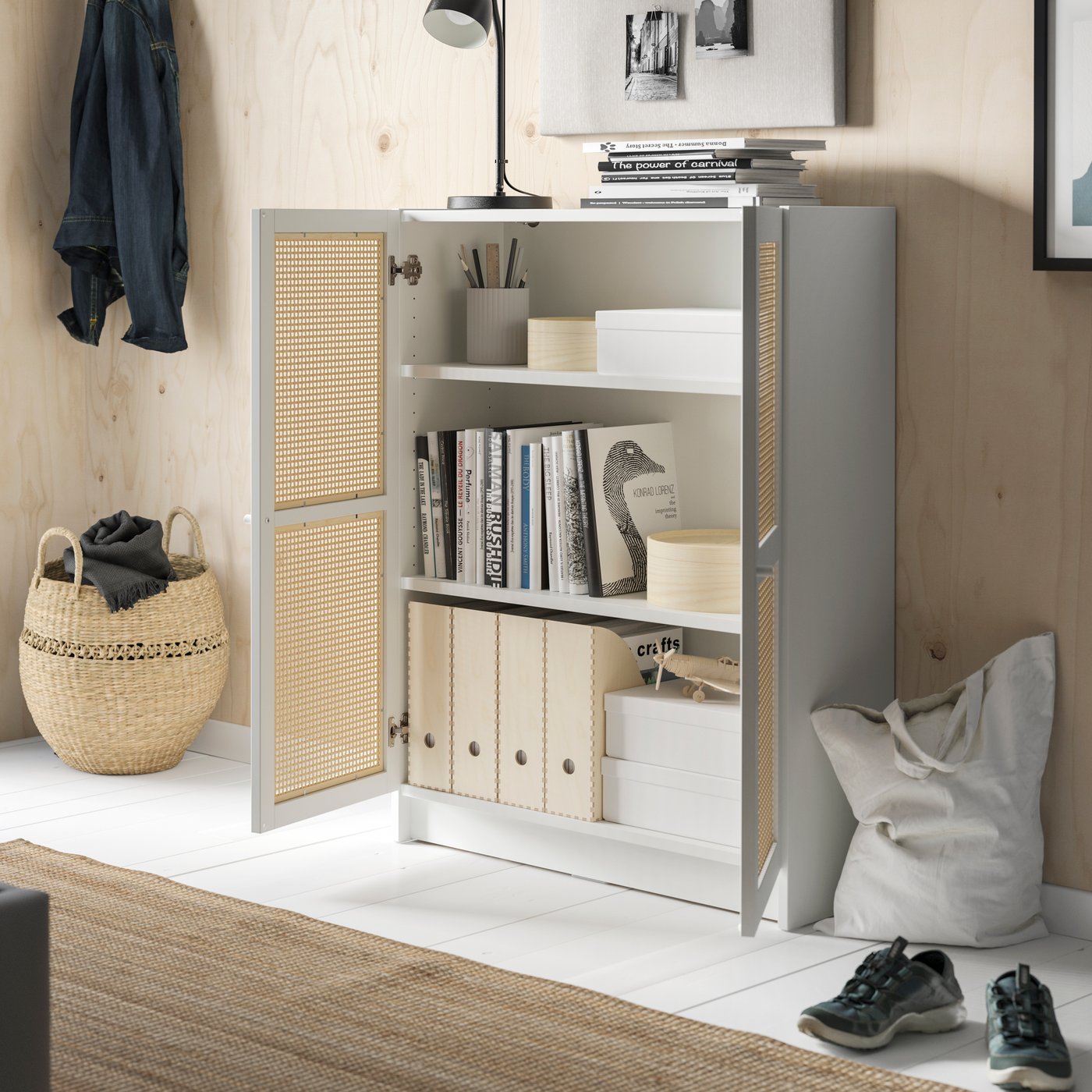 A white BILLY bookcase with doors