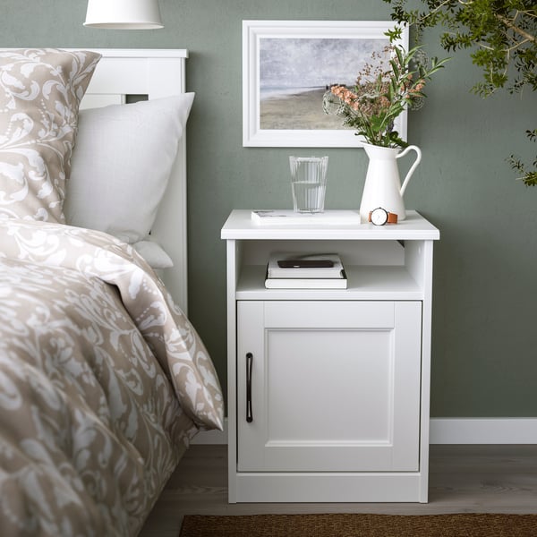 A white SONGESAND bedside table