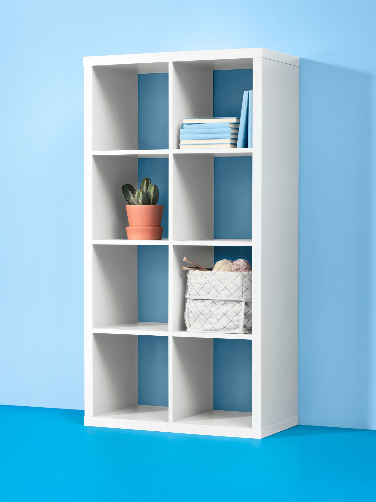 A white KALLAX shelving unit