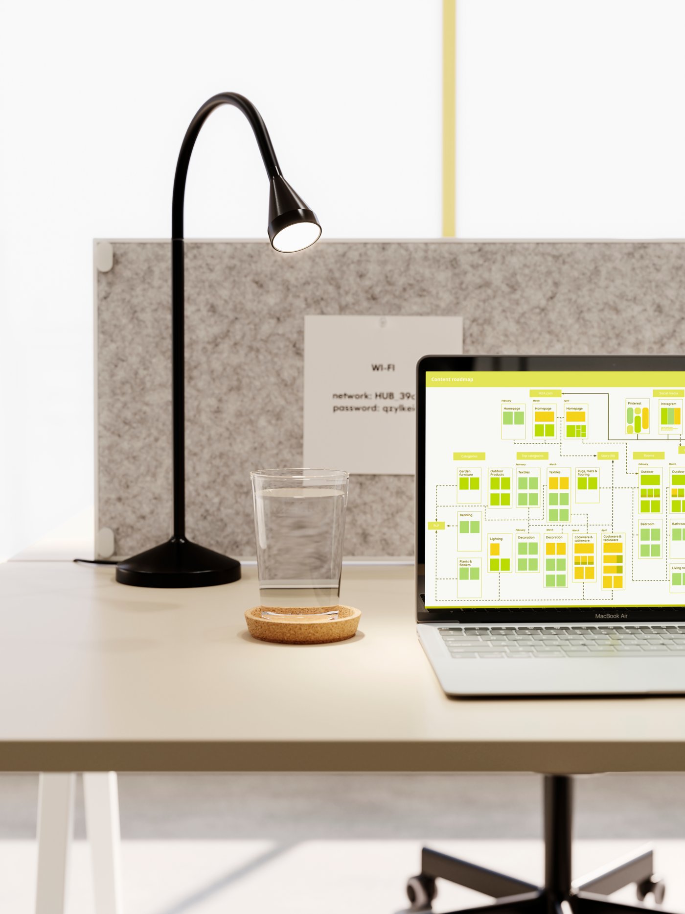 A cork IKEA 365+ coaster in the home office