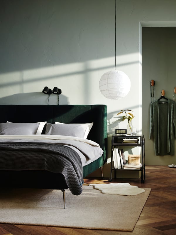 TUFJORD bed frame, upholstered, Djuparp dark green, 160x200 cm