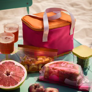 A pink/orange ISTAD resealable bag