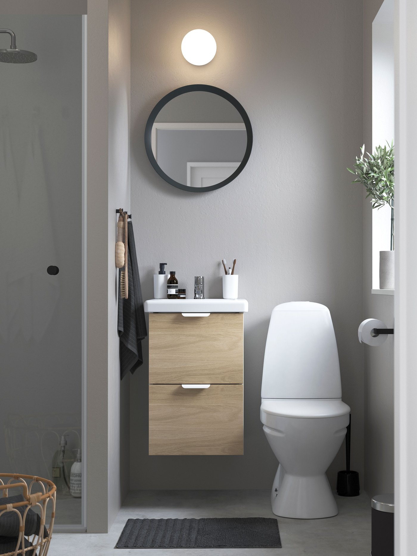 A white/oak effect TVÄLLEN wash-stnd w drawers/wash-basin/tap