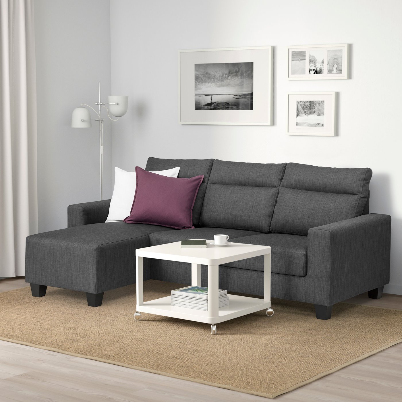 A with chaise longue/Skiftebo dark grey BOLLSTANÄS 3-seat sofa | 30-35% | Singles' week offer on Sofas