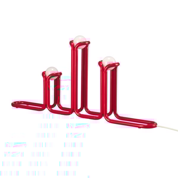 A metal red STRÅLA LED candelabra