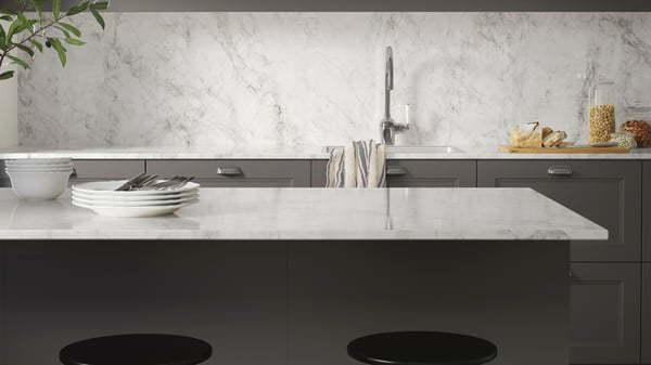 A polished off-white/grey marble effect/high pressure porcelain RUNSBÄCK custom made wall panel