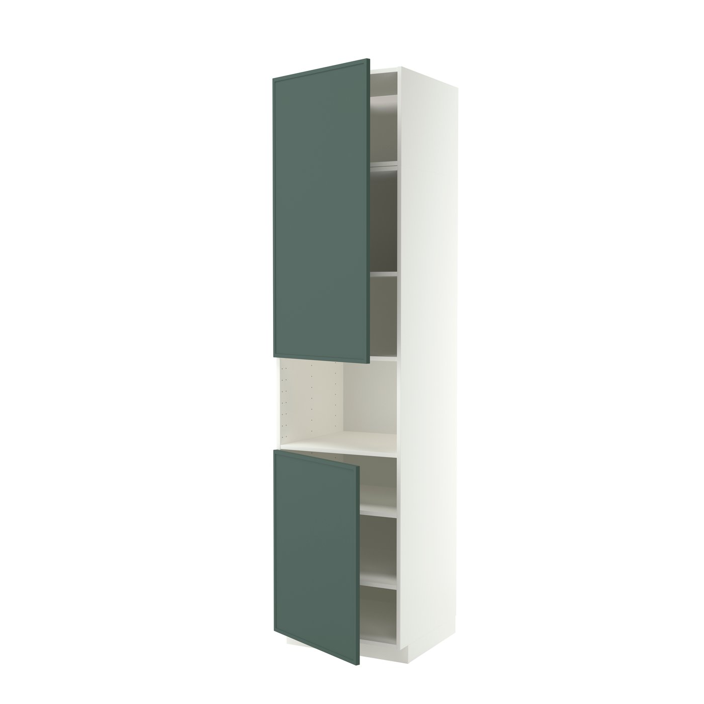 IKEA METOD högskåp f mikro m 2 dörrar/hyllplan, vit/aspudden mörk grågrön, 60x60x240 cm