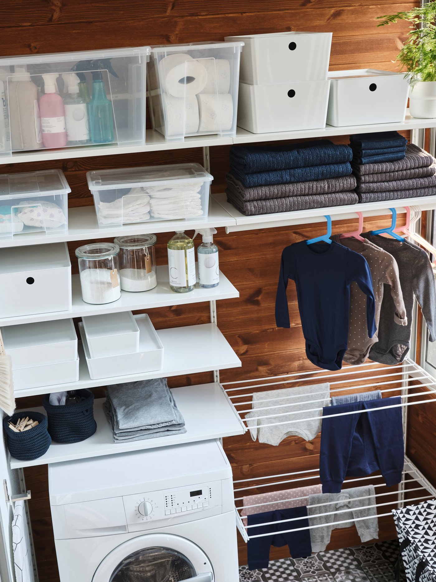 IKEA BOAXEL storage comination in the laudry room. 