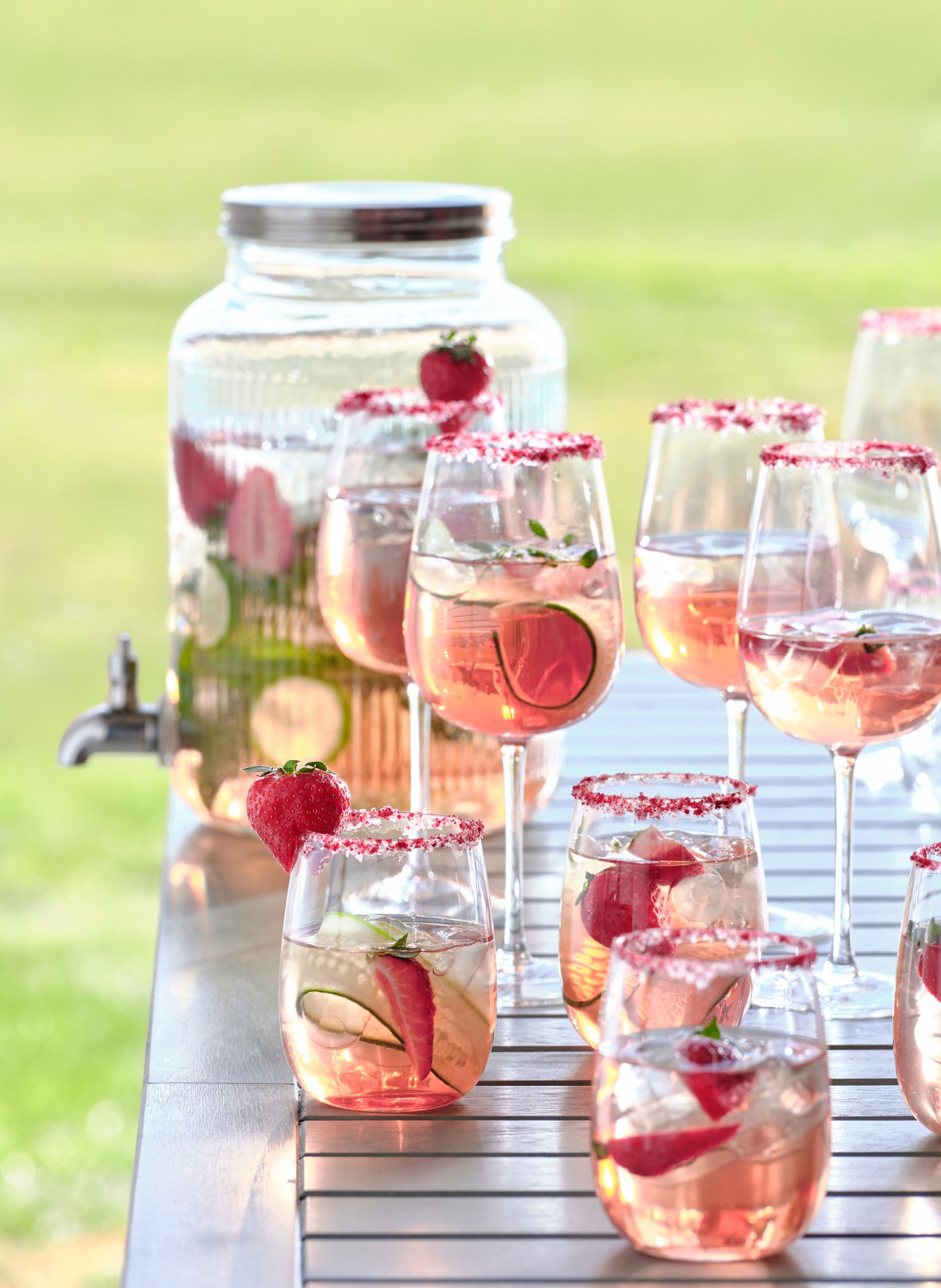 A summery glass container with a midsummer drink.