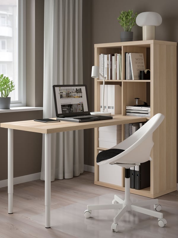 A white/white stained oak effect LAGKAPTEN desk combination