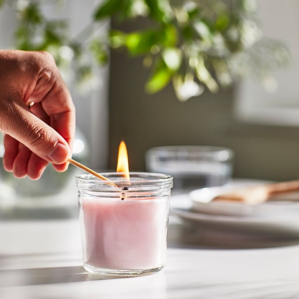 A Jasmine/pink LUGNARE scented candle in glass