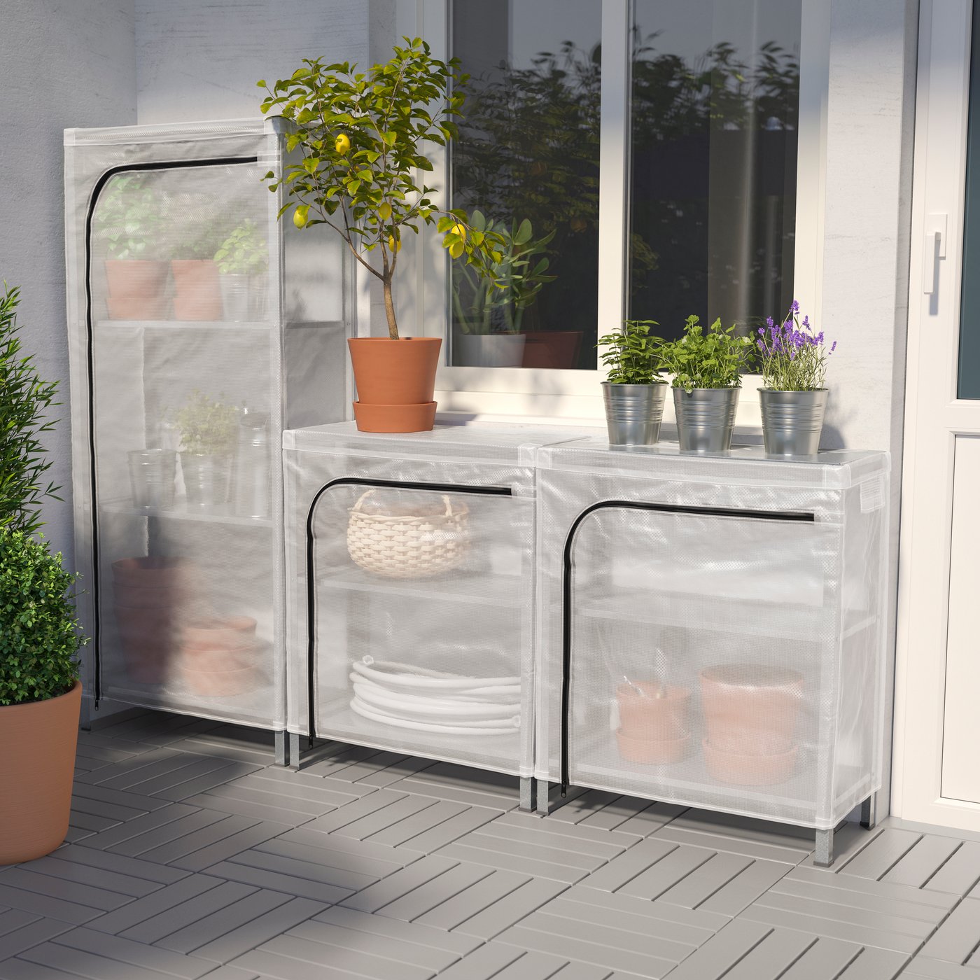 IKEA HYLLIS hyllor med överdrag, transparent, 180x27x74-140 cm
