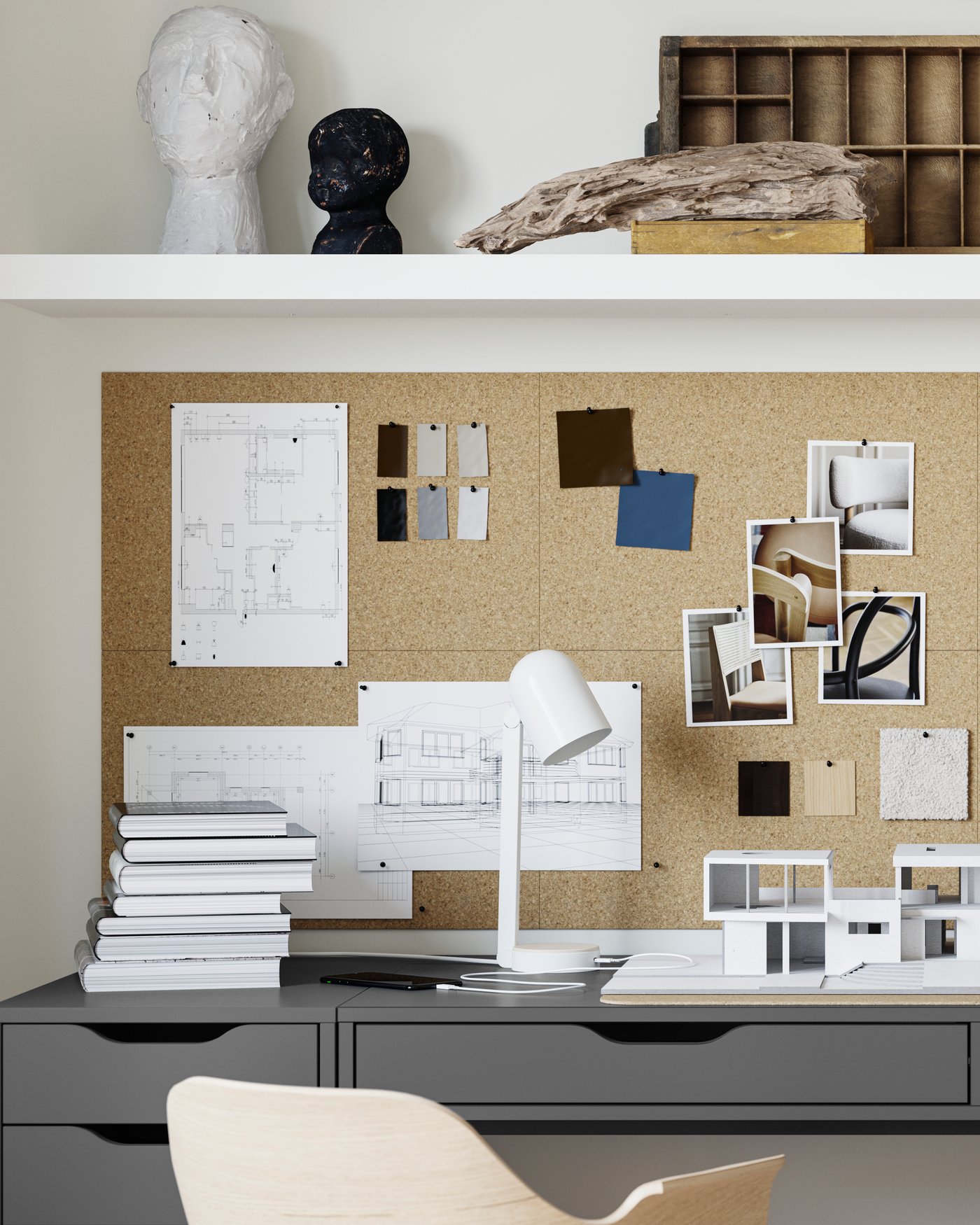 Un caisson à tiroirs ALEX gris foncé/noir à roulettes