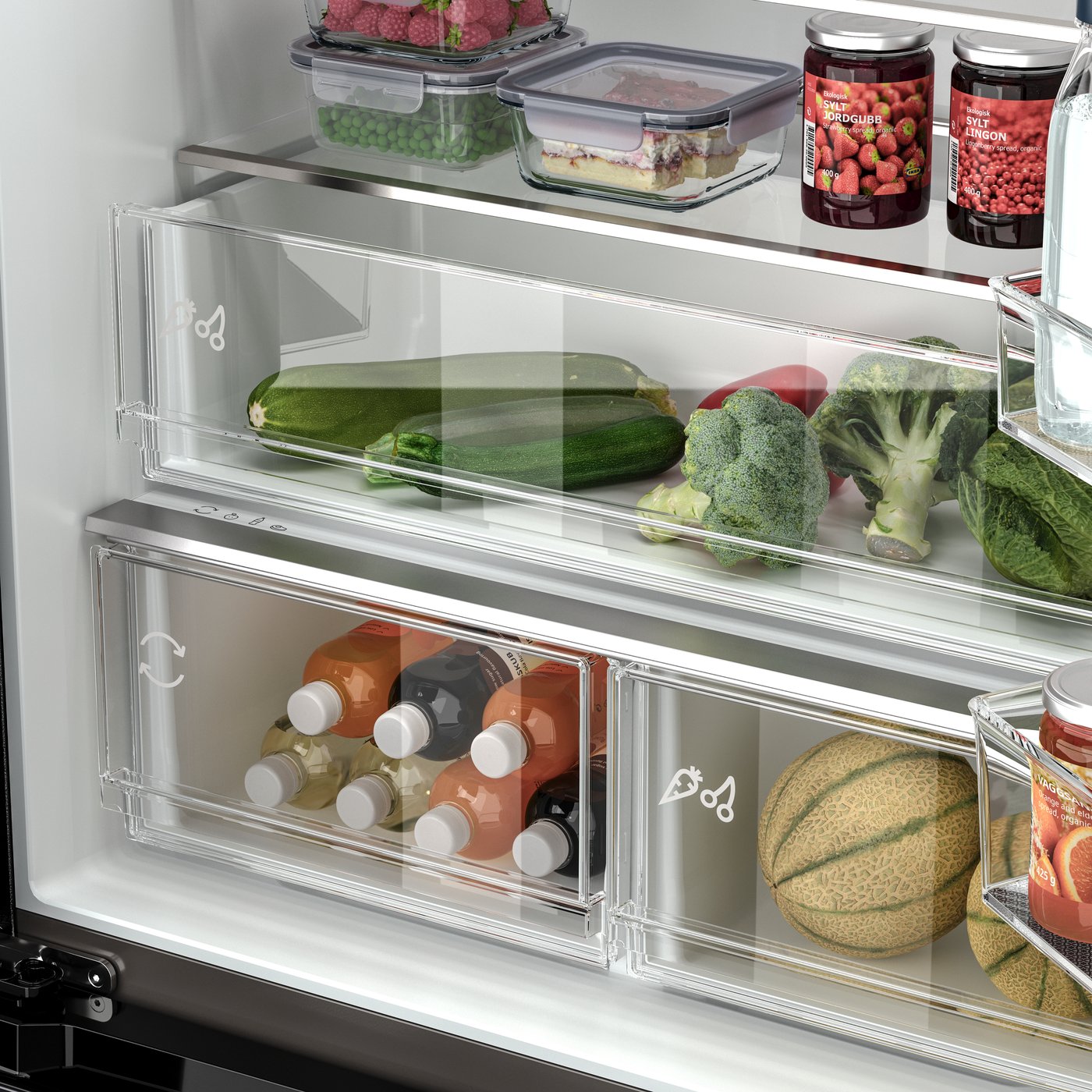 An IKEA 700 freestanding/black stainless steel RIBBENÅS French door fridge/freezer