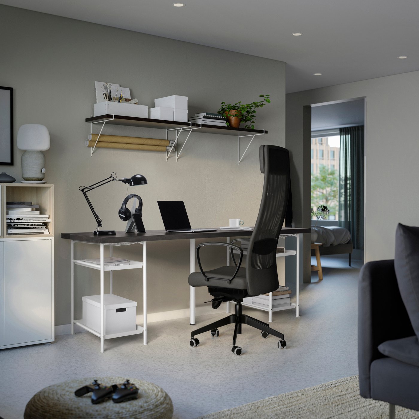 A black-brown/white LAGKAPTEN desk