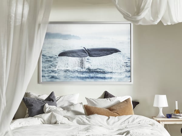 A whale tail/aluminium-colour BJÖRKSTA picture with frame
