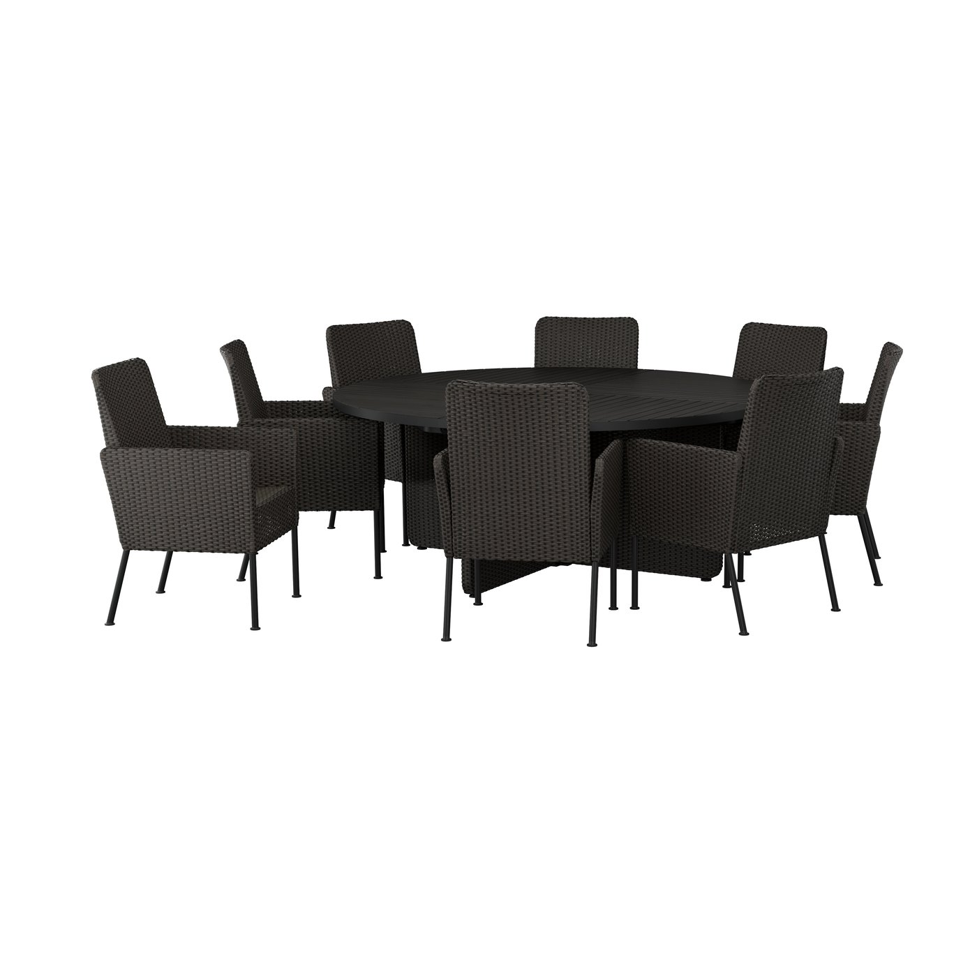 IKEA VITTSKÄR bord och 8 stolar, vittskär utomhus/konstrotting mörkgrå, 187 cm