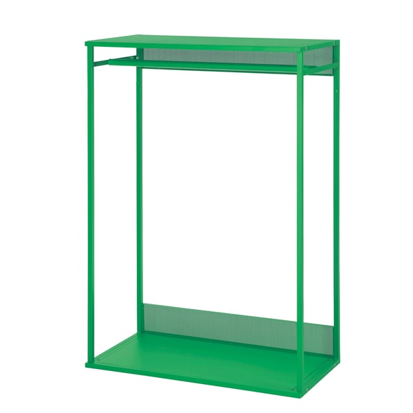 A green PLATSA open clothes hanging unit in the NA