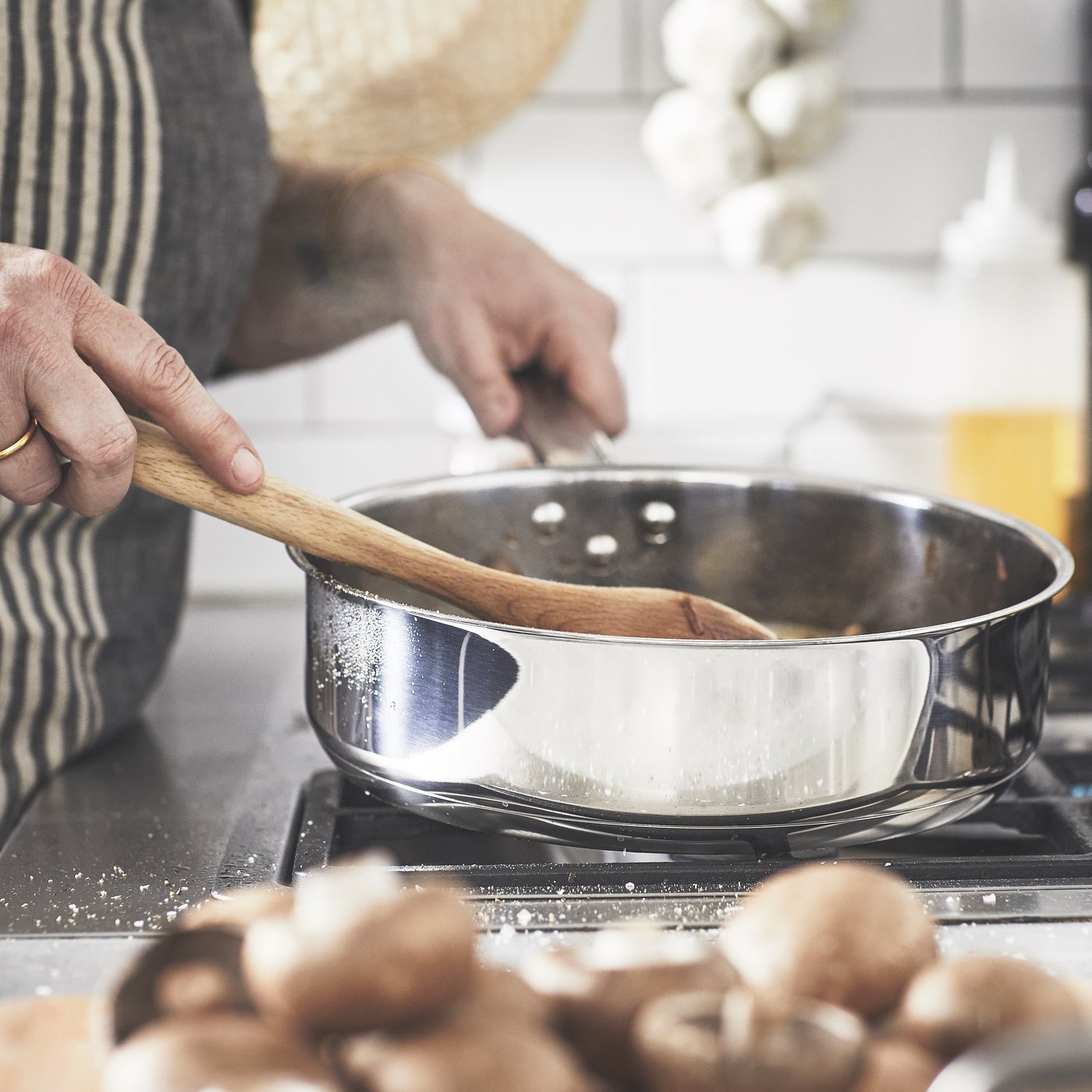 A stainless steel IKEA 365+ sauté pan