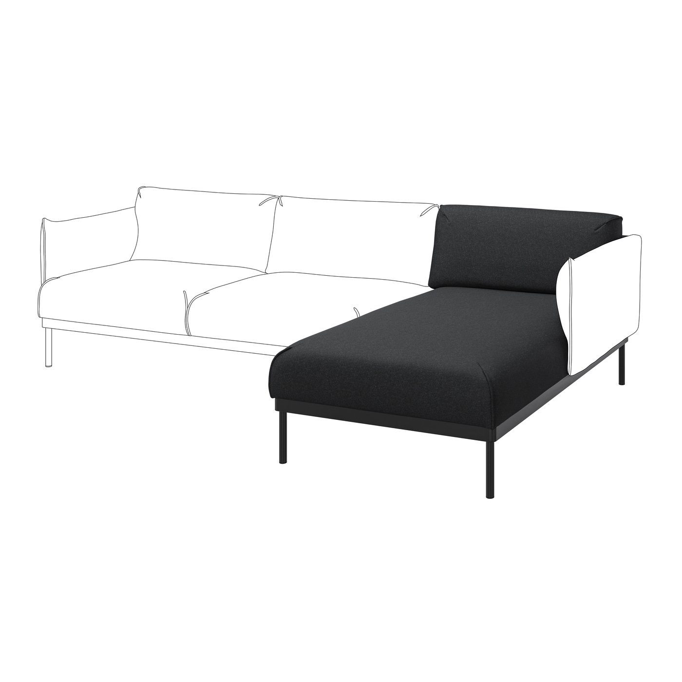 IKEA ÄPPLARYD schäslongsektion, gunnared svart/grå