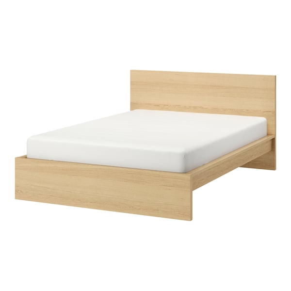 A white stained oak veneer MALM bed frame, high
