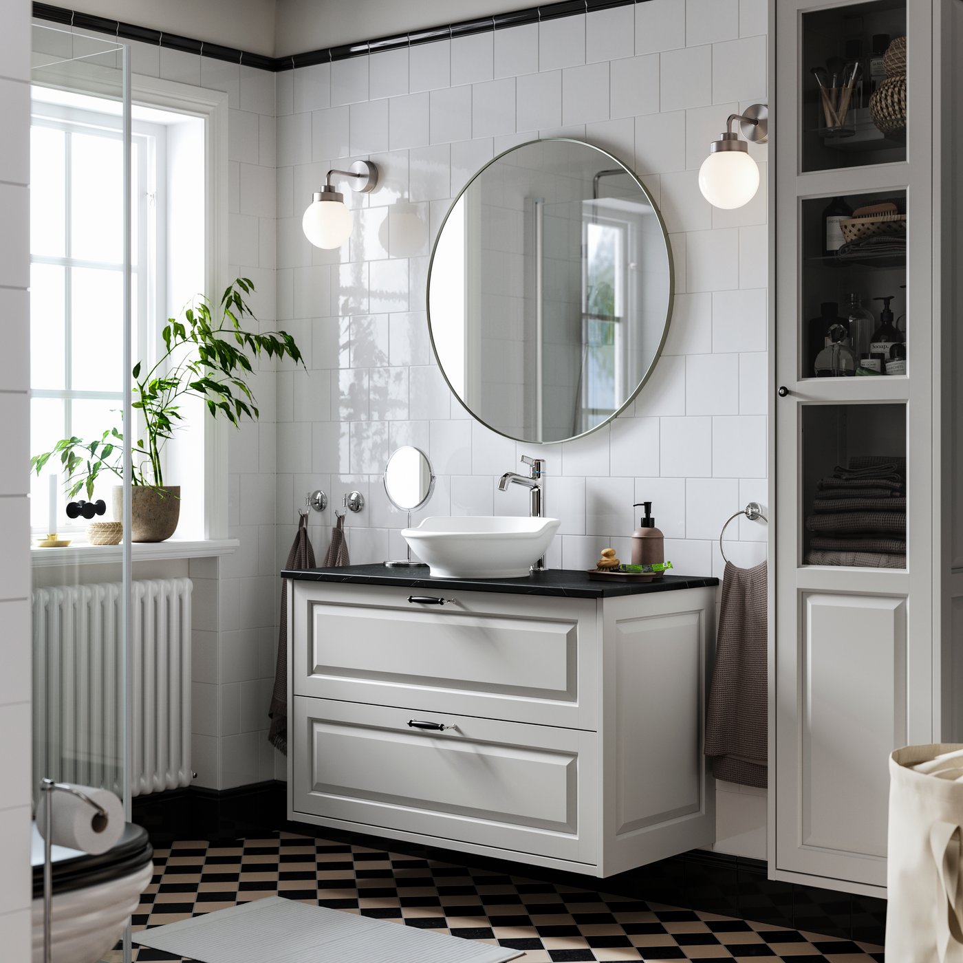 A light grey/black marble effect TÄNNFORSEN wash-stnd w drawers/wash-basin/tap