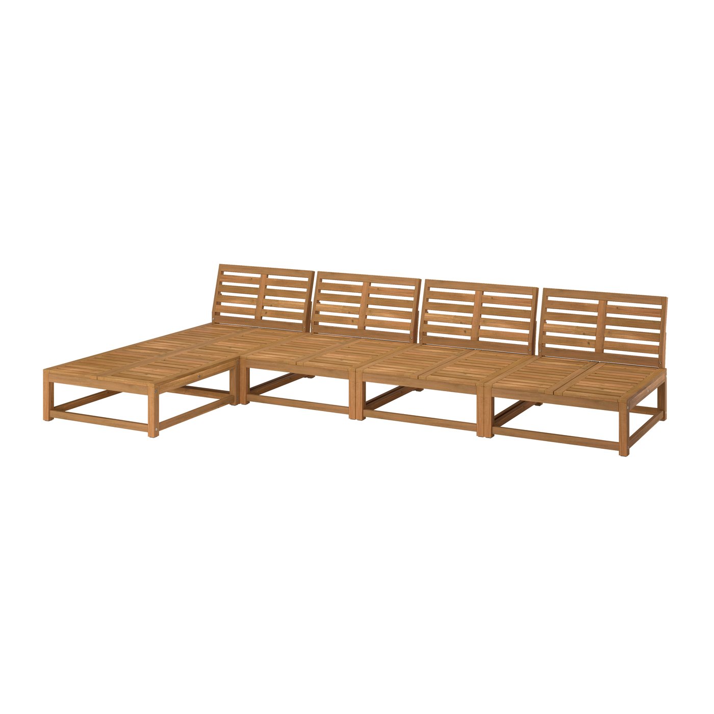 IKEA - NÄMMARÖ 4:n istuttava sohva + divaani, ulkokäyttöön/vaaleanruskeaksi petsattu, 77x56 cm\81x81 cm