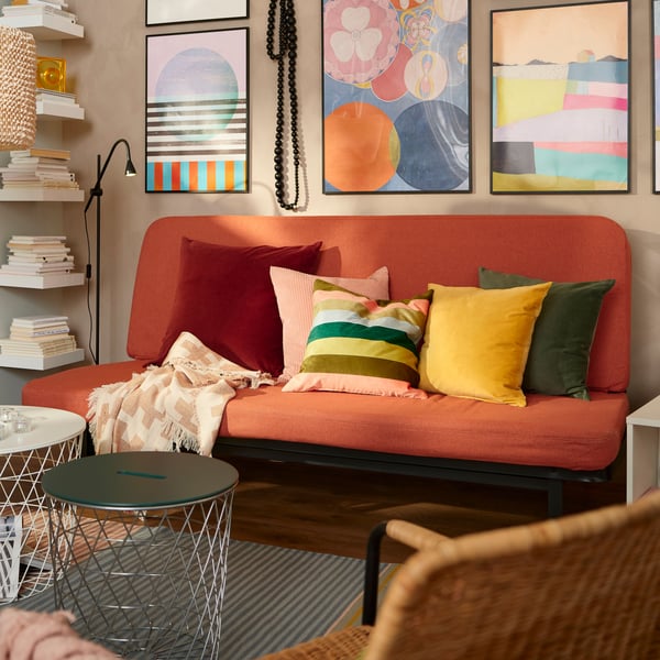 A with foam mattress/Skartofta red/brown NYHAMN 3-seat sofa-bed