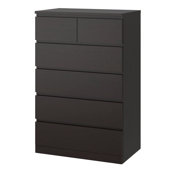 A black-brown MALM chest of 6 drawers in the NA