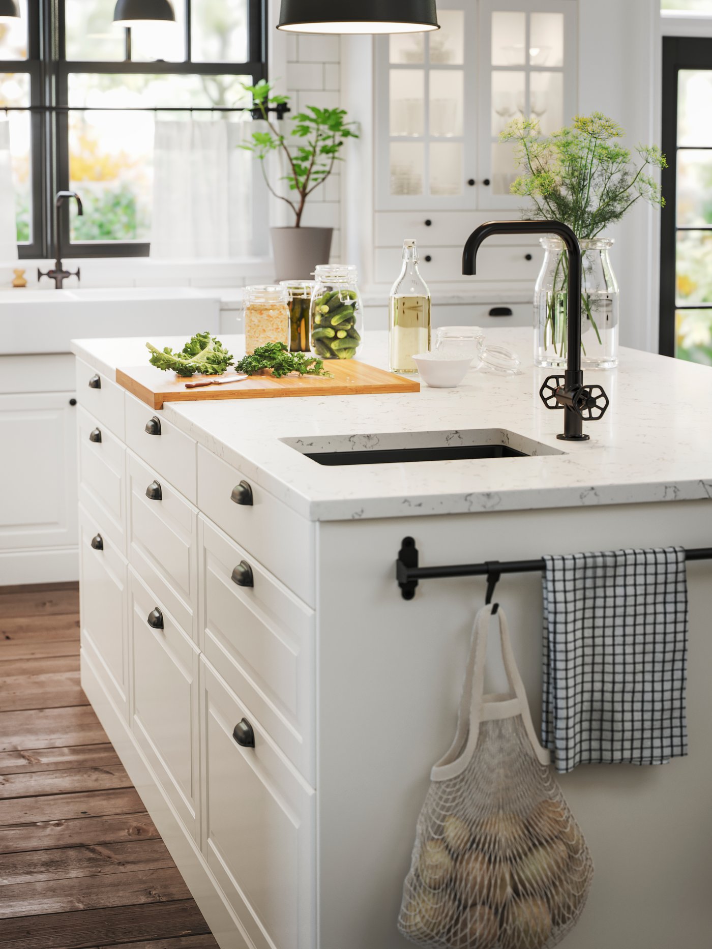 An off-white gray marble effect/quartz LOCKEBO custom countertop.