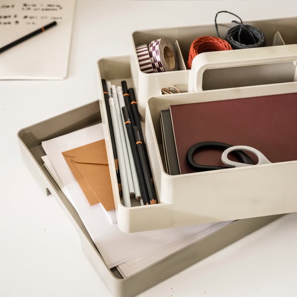 A grey-beige/dark grey-beige KUGGIS desk organiser set, 2 pieces