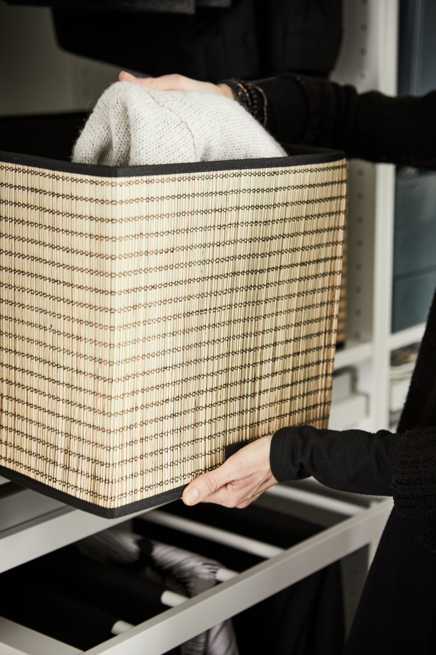 A GNABBAS basket in the bedroom