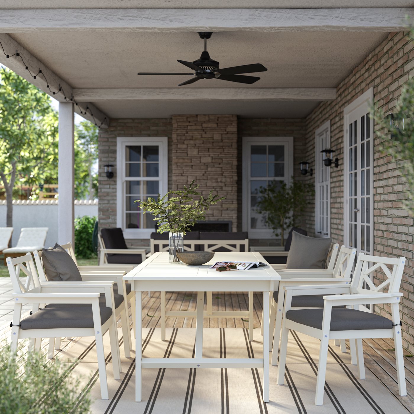 IKEA BONDHOLMEN bord+6 karmstolar, utomhus, bondholmen vit/beige/frösön/duvholmen mörkgrå