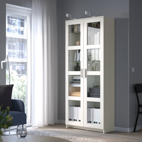 A white BRIMNES glass-door cabinet