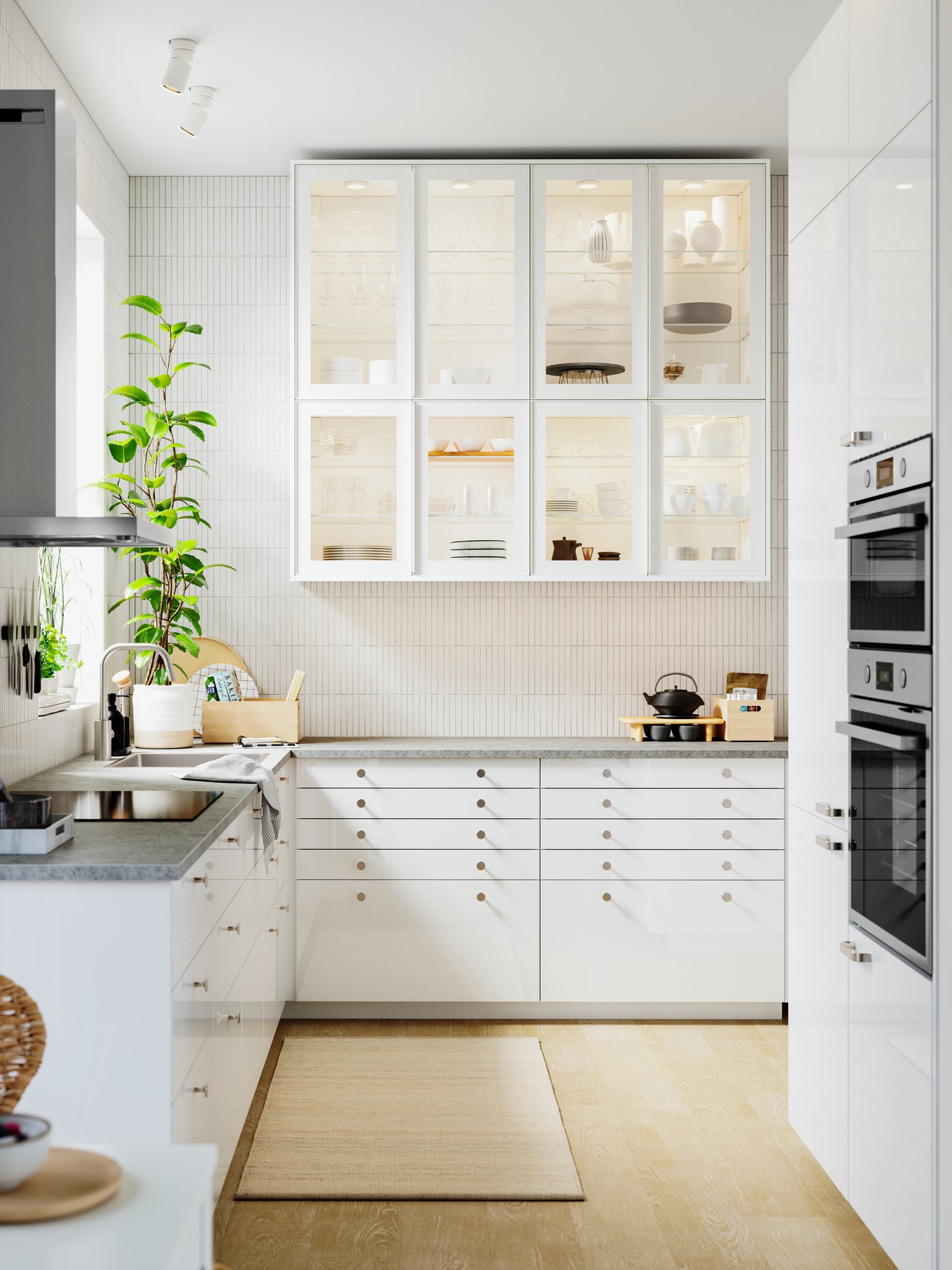 A white/clear glass HEJSTA glass door in the kitchen