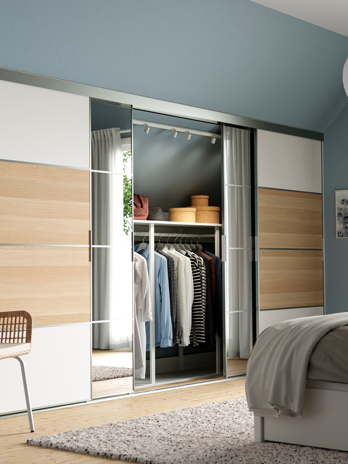 A white BÄVE LED ceiling track, 5-spots