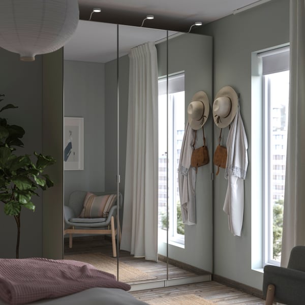 A grey-beige/mirror glass PAX wardrobe combination