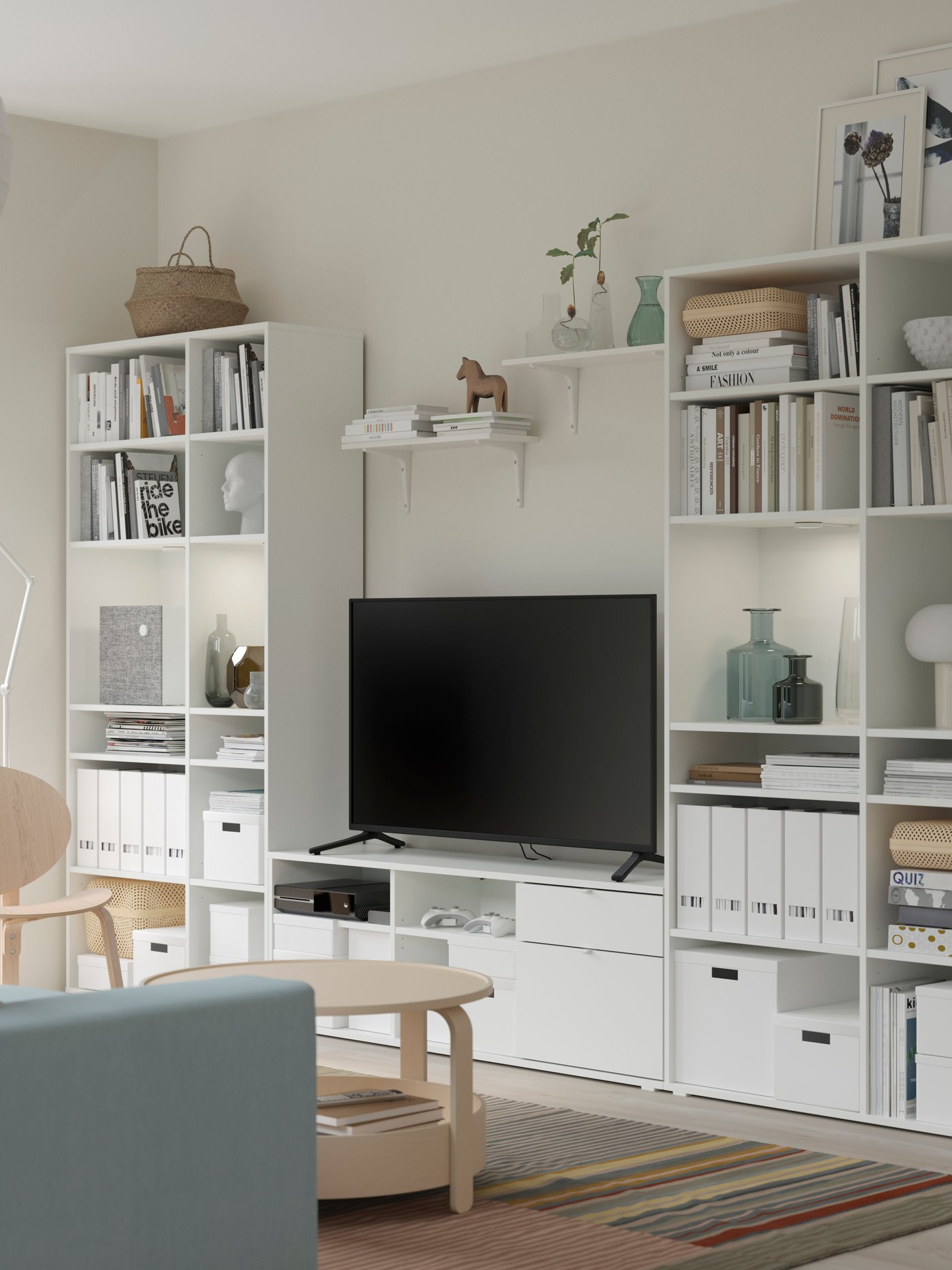 A white VIHALS TV/storage combination