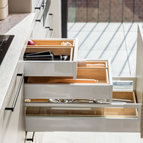 A beige HAVSTORP drawer front
