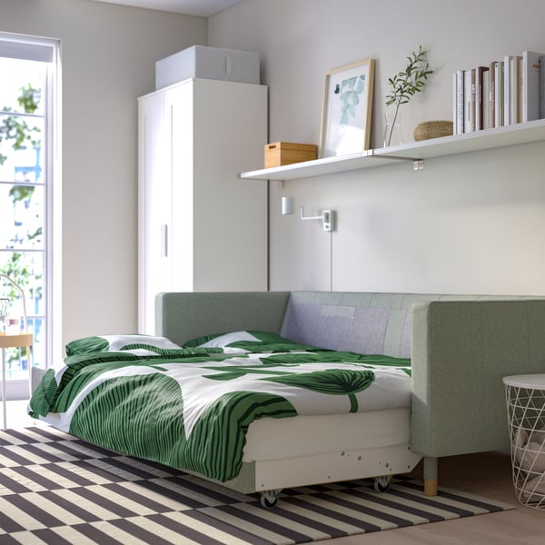 A Gunnared light green/wood LANDSKRONA 3-seat sofa-bed