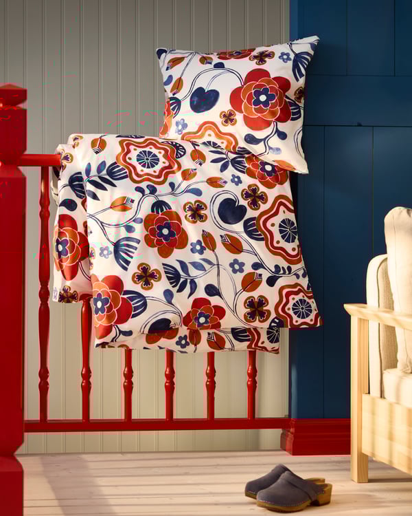 A white multicolour/floral pattern KANONVISKA duvet cover and 2 pillowcases