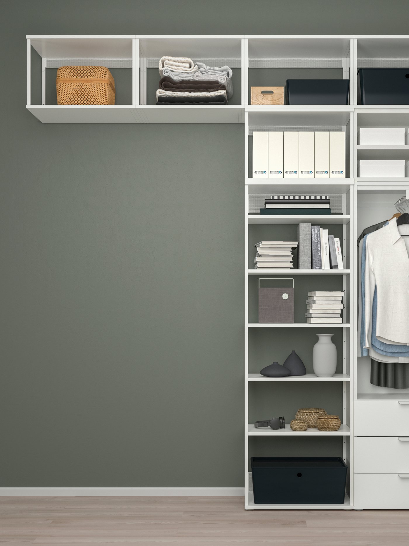 A white/Fonnes white PLATSA wardrobe with 2 doors+3 drawers