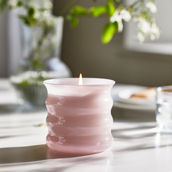 A Jasmine/pink LUGNARE scented candle in glass