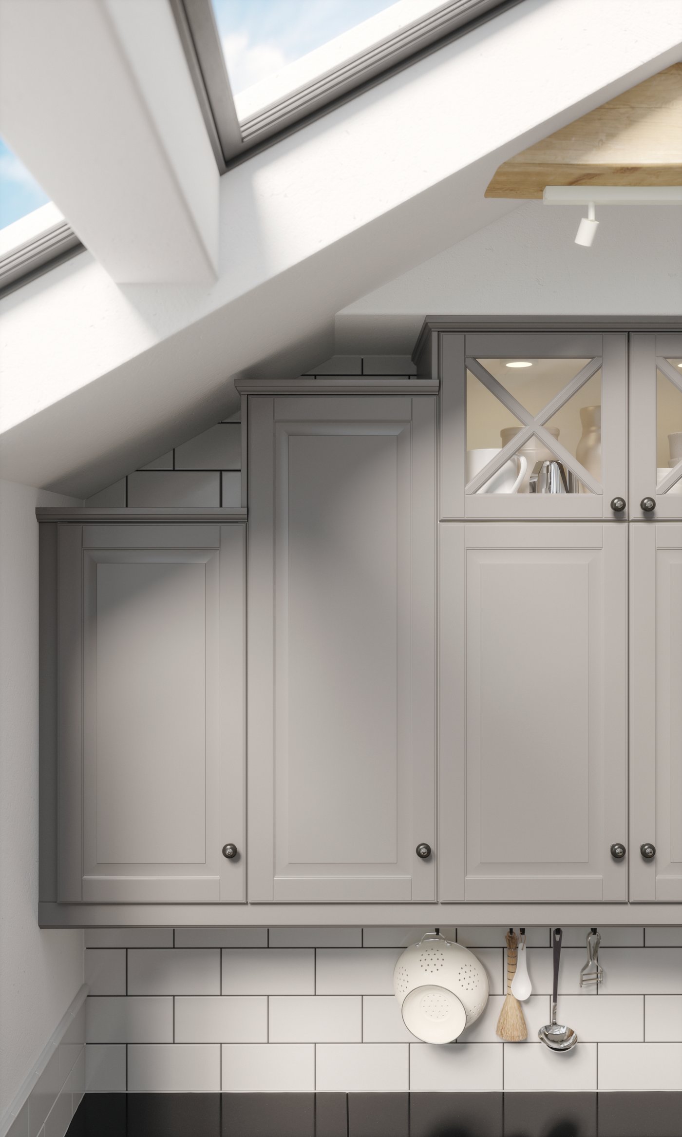 A grey BODBYN door in the kitchen