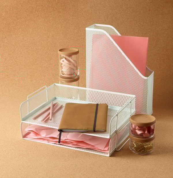A white DRÖNJÖNS letter tray in the home office
