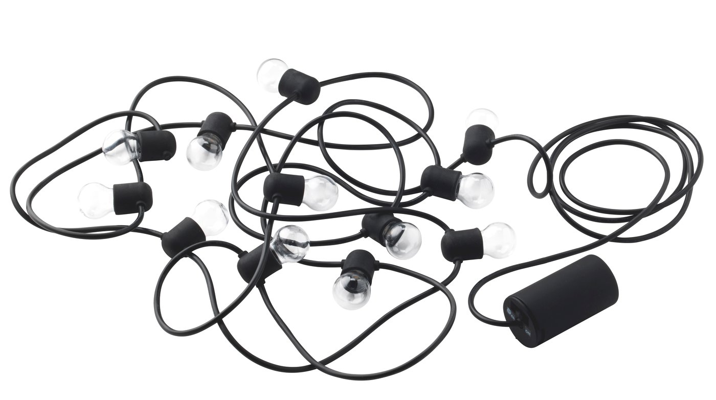 IKEA UTSUND LED ljusslinga med 12 ljus, utomhus/batteridriven svart
