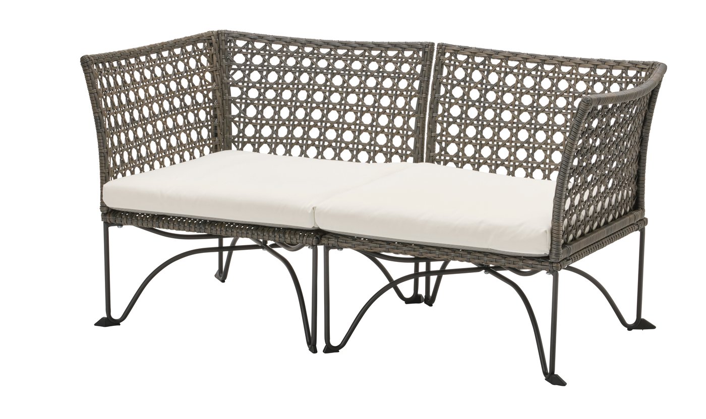 IKEA JUTHOLMEN 2-sits modulsoffa, utomhus, mörkgrå/kuddarna ljust gråbeige, 146x73 cm